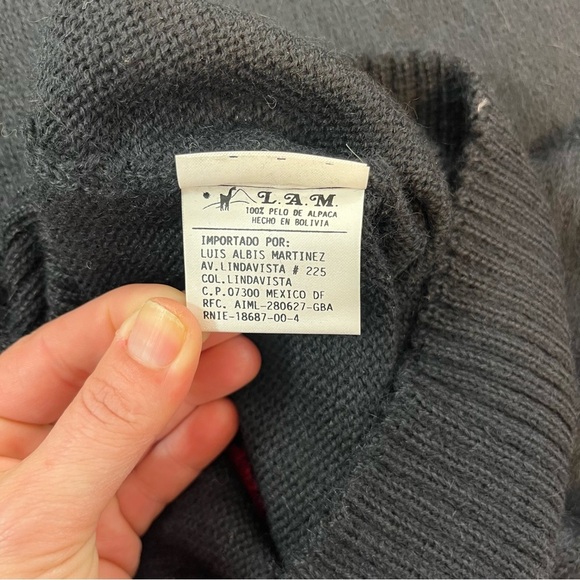 L.A.M. 100% Alpaca Womans Argyle Sweater Sz SM Black Pink Soft Made In Bolivia - Picture 6 of 9